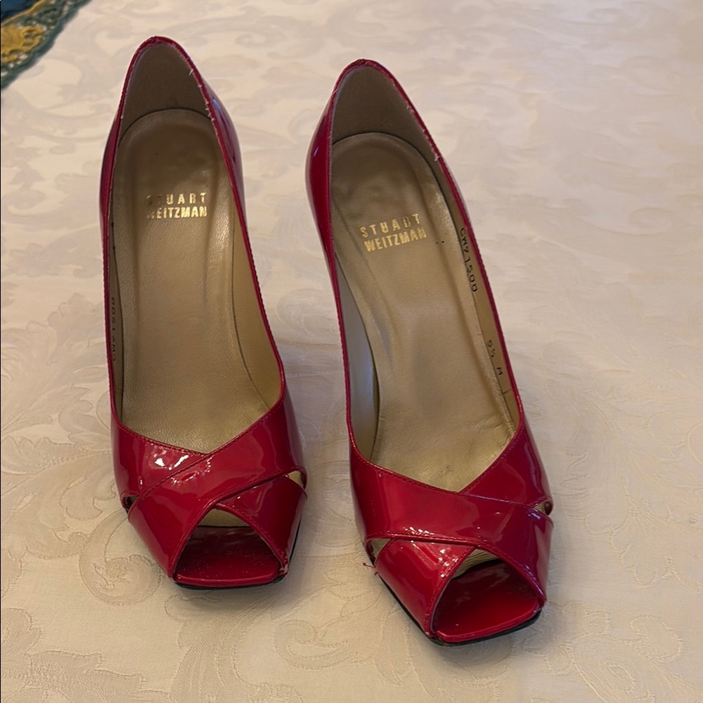 Stuart Weitzman Red Peep Toe Heels